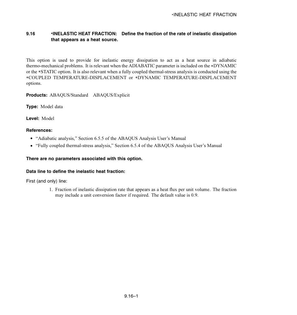 Data line to define the inelastic heat fraction | ABAQUS Volume II: I–Z User Manual | Page 57 / 628