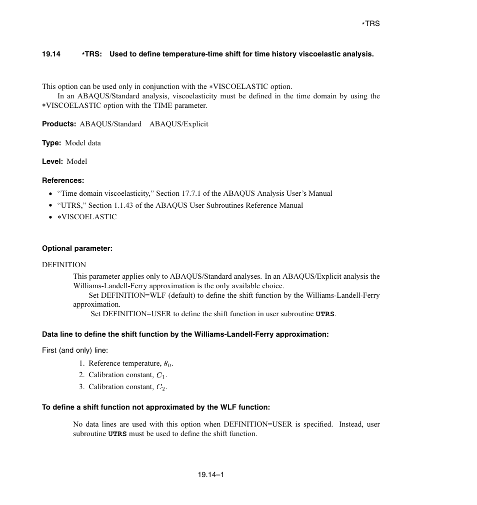 Optional parameter | ABAQUS Volume II: I–Z User Manual | Page 577 / 628