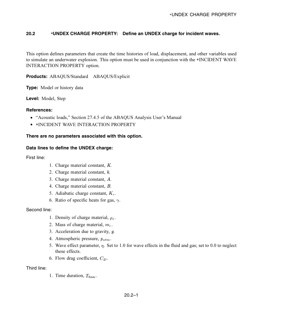 Data lines to define the undex charge | ABAQUS Volume II: I–Z User Manual | Page 583 / 628