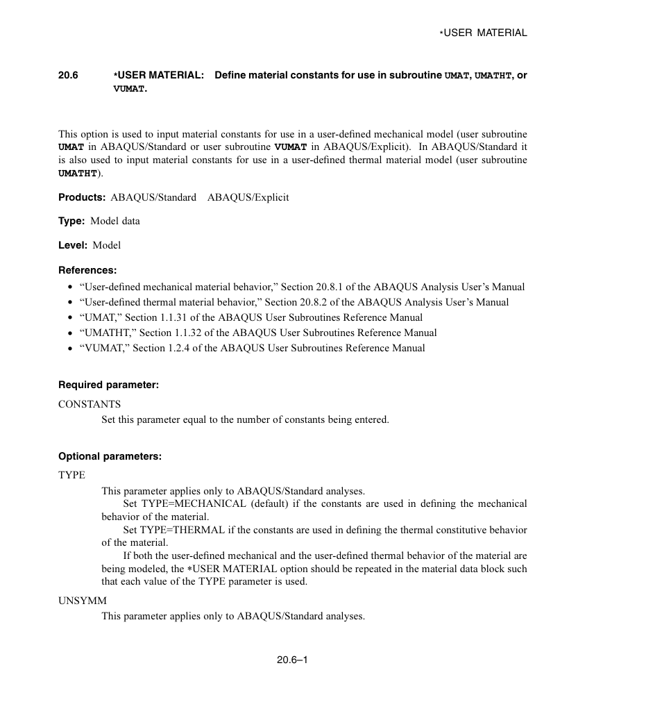 Required parameter, Optional parameters | ABAQUS Volume II: I–Z User Manual | Page 595 / 628