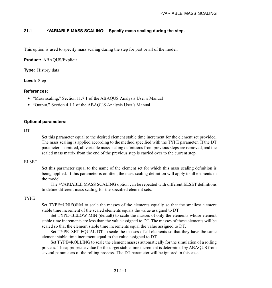 Optional parameters | ABAQUS Volume II: I–Z User Manual | Page 601 / 628