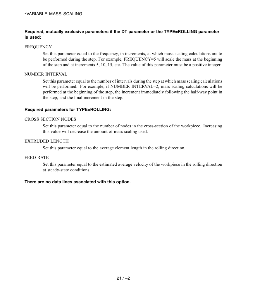 Required parameters for type = rolling | ABAQUS Volume II: I–Z User Manual | Page 602 / 628