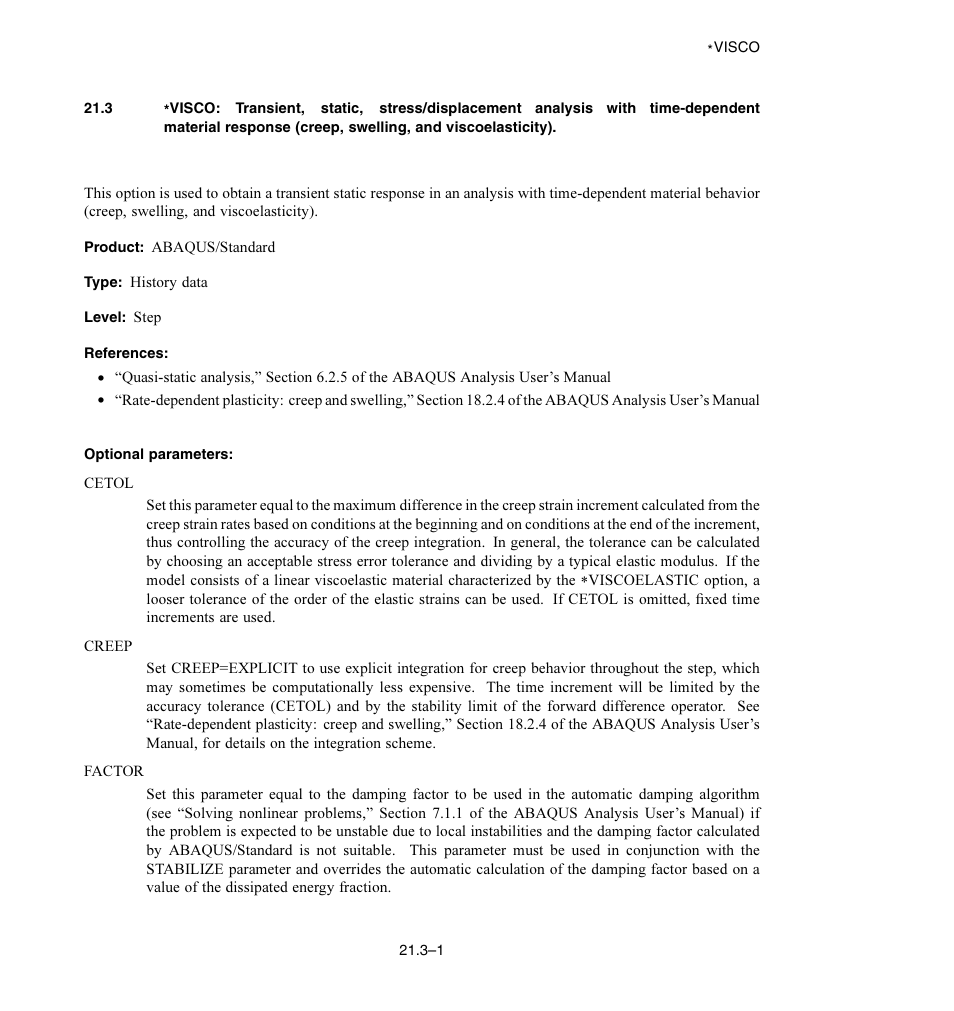 Optional parameters | ABAQUS Volume II: I–Z User Manual | Page 605 / 628