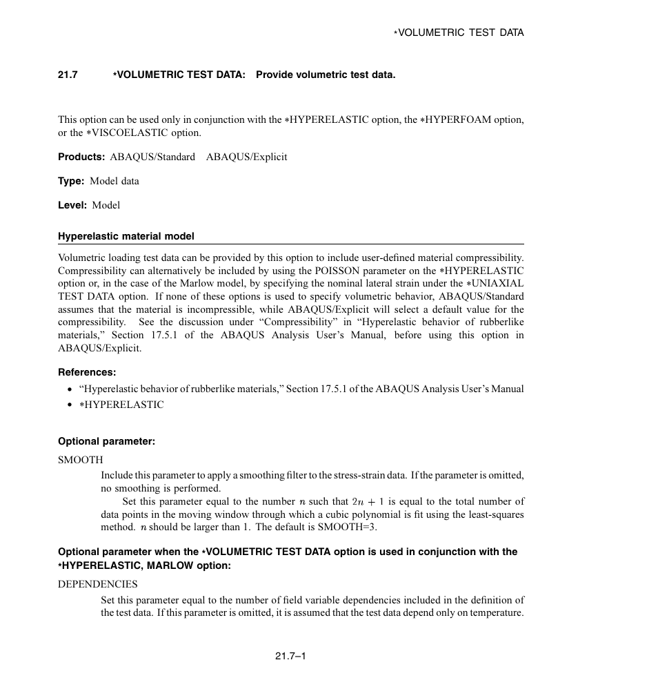 Hyperelastic material model, Optional parameter | ABAQUS Volume II: I–Z User Manual | Page 617 / 628