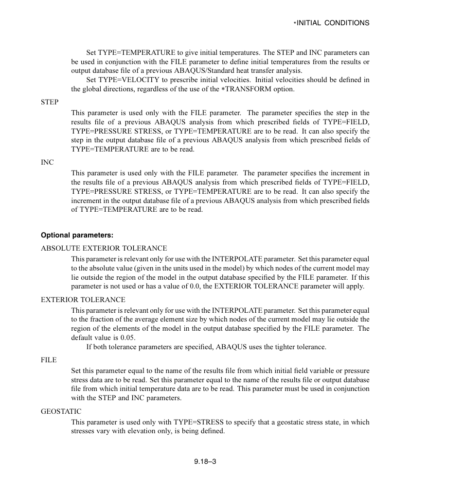 Optional parameters | ABAQUS Volume II: I–Z User Manual | Page 63 / 628