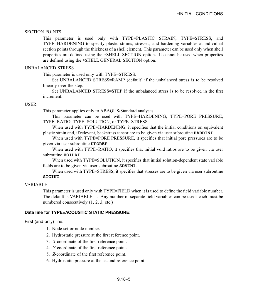 Data line for type = acoustic static pressure | ABAQUS Volume II: I–Z User Manual | Page 65 / 628