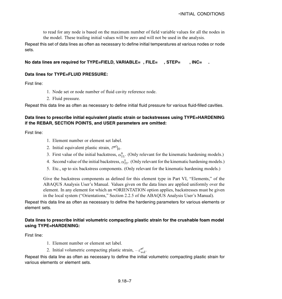 Data lines for type = fluid pressure | ABAQUS Volume II: I–Z User Manual | Page 67 / 628