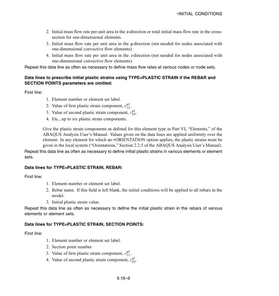 Data lines for type = plastic strain, rebar | ABAQUS Volume II: I–Z User Manual | Page 69 / 628