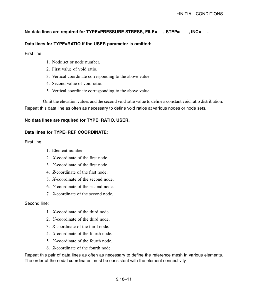 No data lines are required for type = ratio, user, Data lines for type = ref coordinate | ABAQUS Volume II: I–Z User Manual | Page 71 / 628