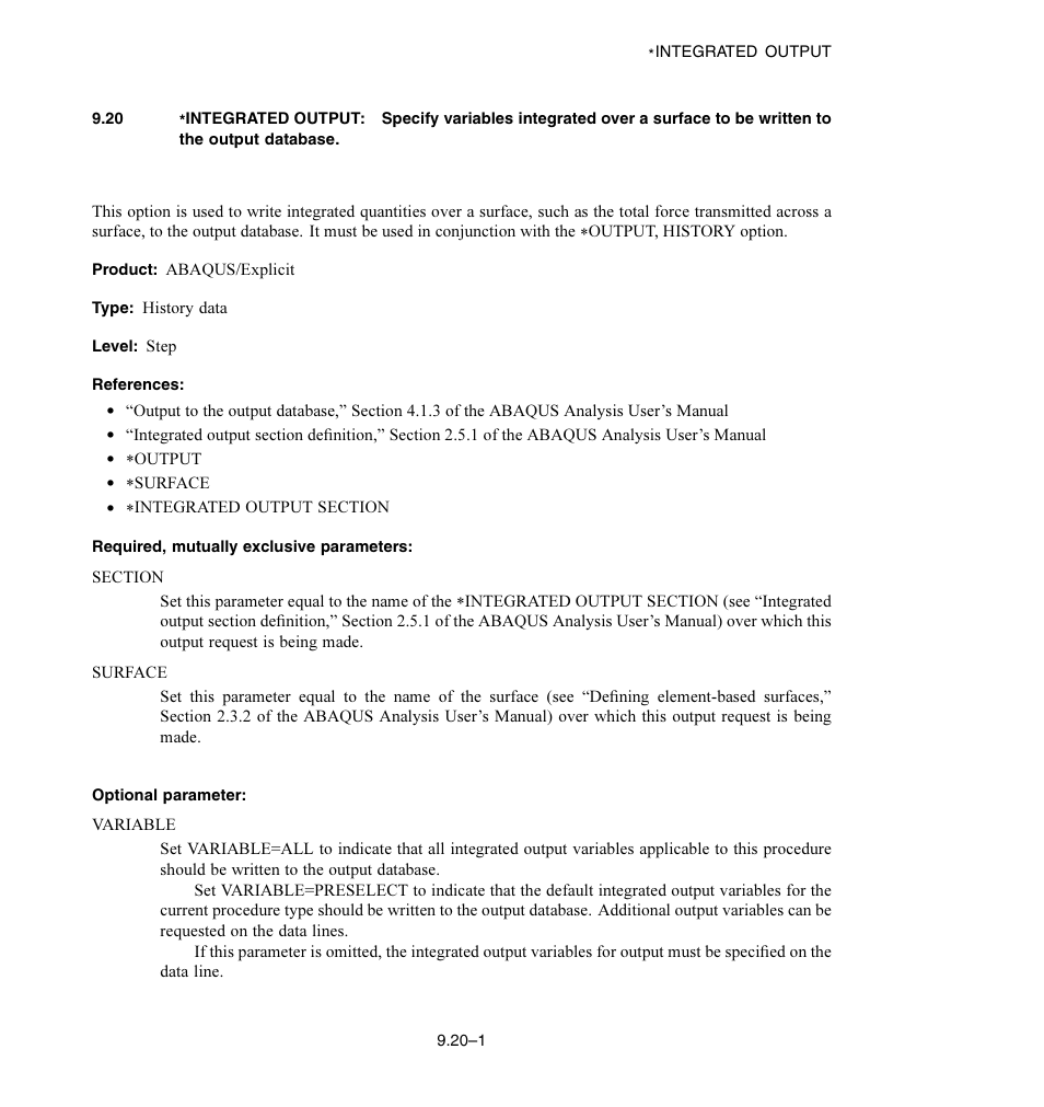 Required, mutually exclusive parameters, Optional parameter | ABAQUS Volume II: I–Z User Manual | Page 83 / 628