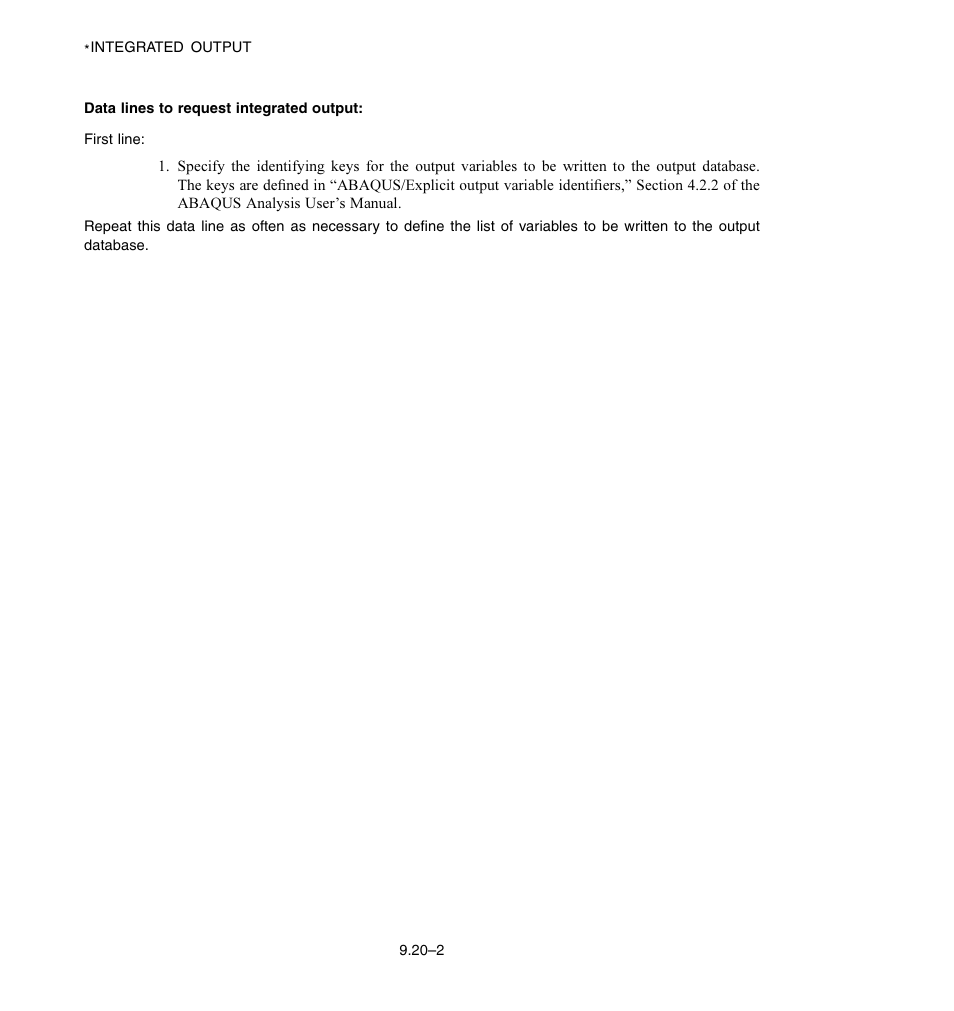 Data lines to request integrated output | ABAQUS Volume II: I–Z User Manual | Page 84 / 628