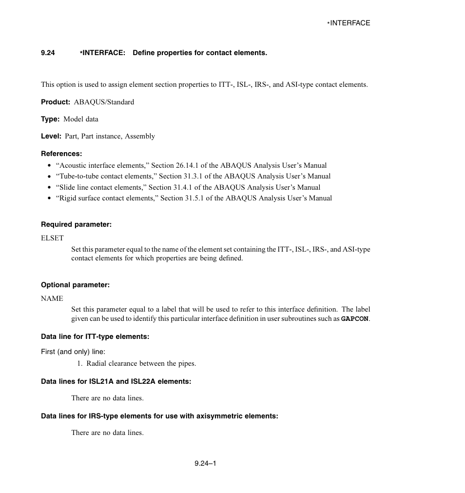 Required parameter, Optional parameter, Data line for itt -type elements | Data lines for isl21a and isl22a elements | ABAQUS Volume II: I–Z User Manual | Page 91 / 628