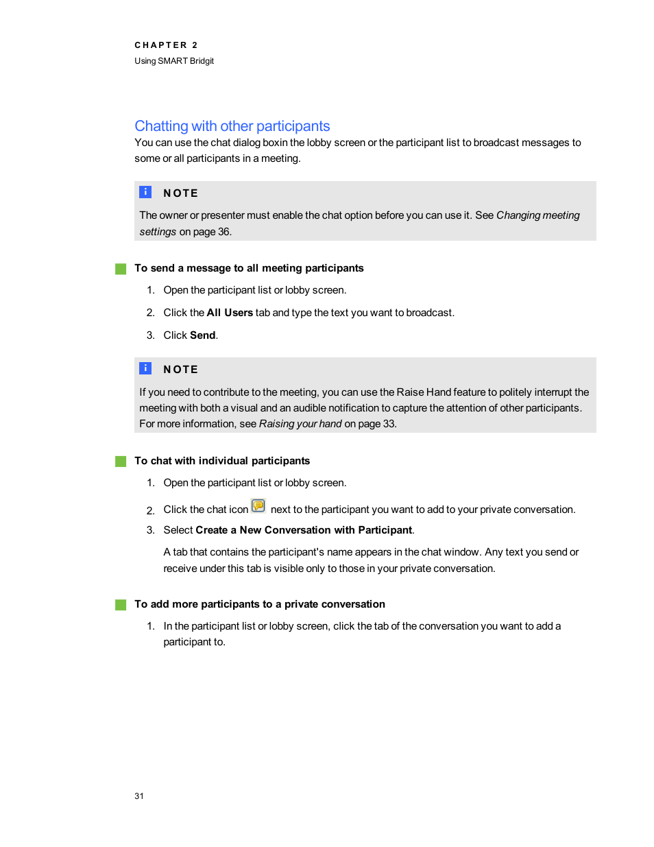 Chatting with other participants | Smart Technologies Bridgit 4.5 User Manual | Page 33 / 62