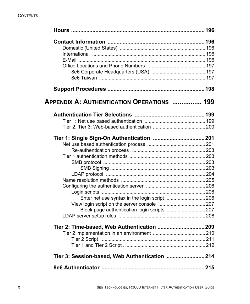 Appendix a: authentication operations 199, A: a, Ppendix | Uthentication, Perations | 8e6 Technologies Enterprise Filter Authentication R3000 User Manual | Page 10 / 333