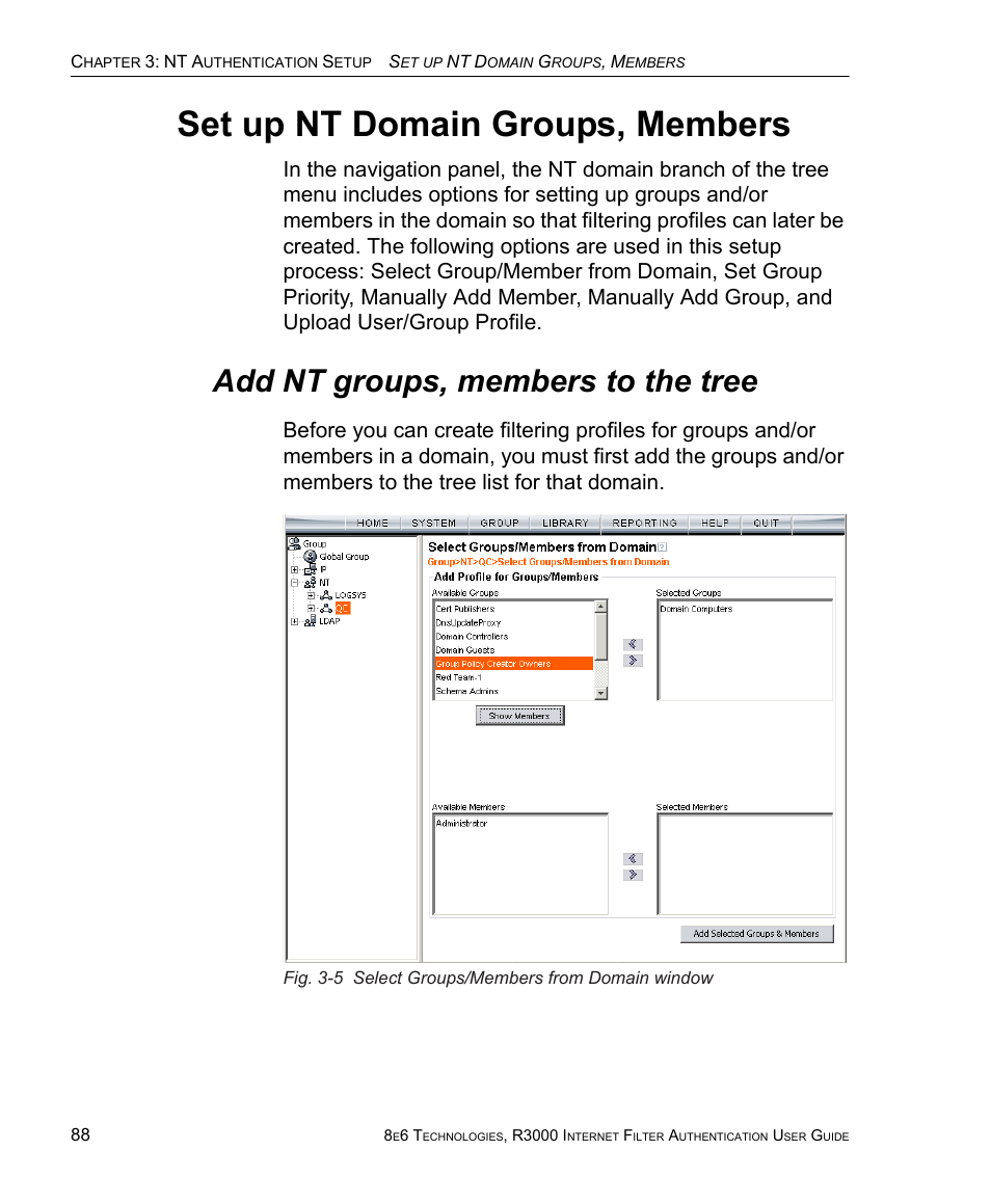 Set up nt domain groups, members, Add nt groups, members to the tree | 8e6 Technologies Enterprise Filter Authentication R3000 User Manual | Page 102 / 333