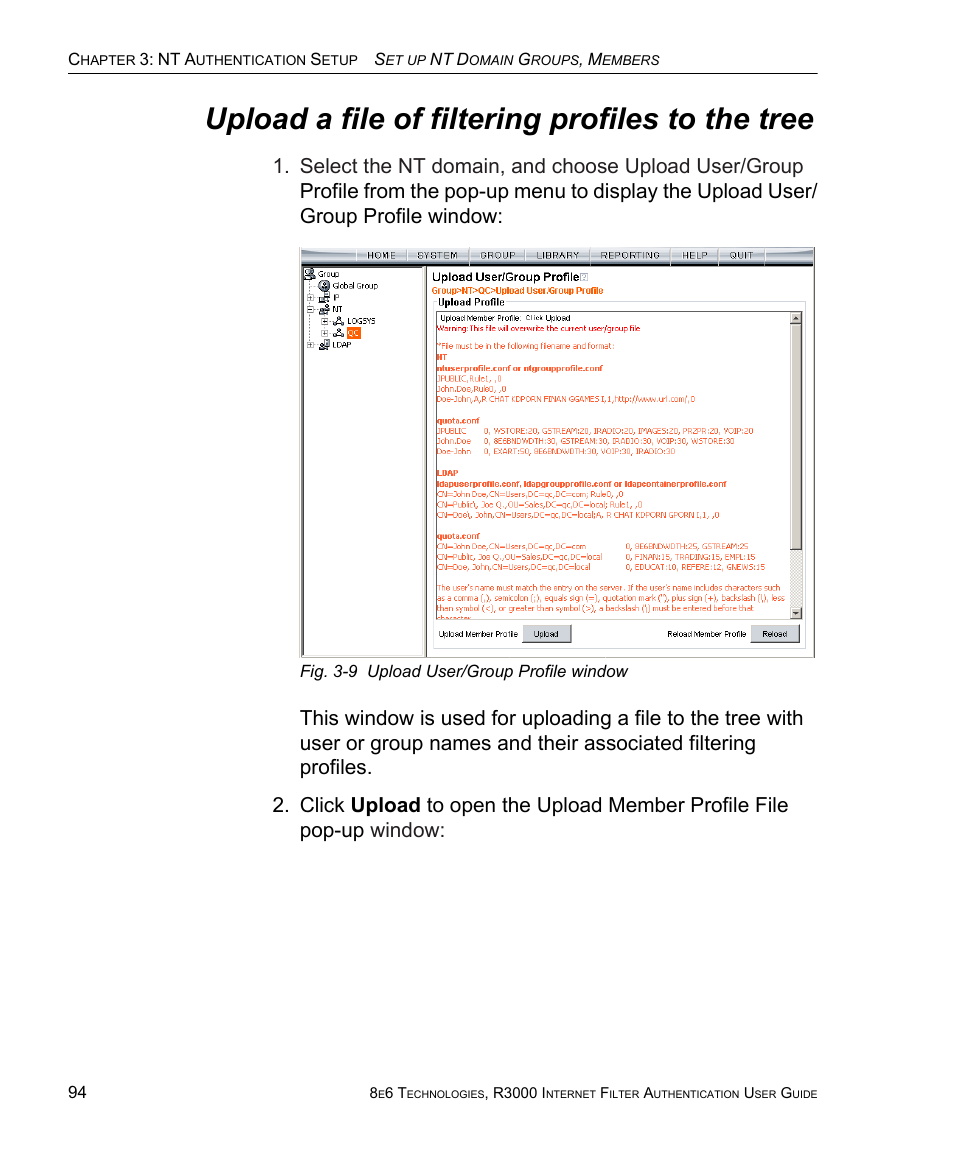 Upload a file of filtering profiles to the tree | 8e6 Technologies Enterprise Filter Authentication R3000 User Manual | Page 108 / 333