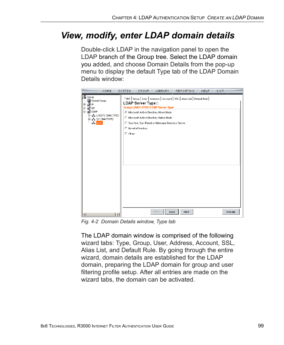 View, modify, enter ldap domain details | 8e6 Technologies Enterprise Filter Authentication R3000 User Manual | Page 113 / 333