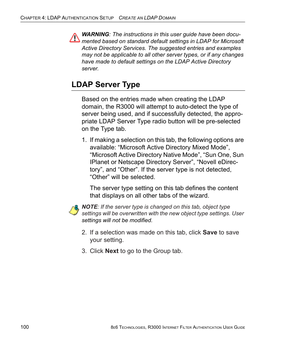 Ldap server type | 8e6 Technologies Enterprise Filter Authentication R3000 User Manual | Page 114 / 333