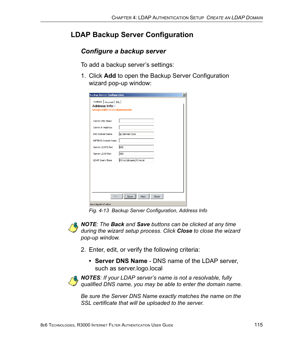 Ldap backup server configuration, Configure a backup server | 8e6 Technologies Enterprise Filter Authentication R3000 User Manual | Page 129 / 333