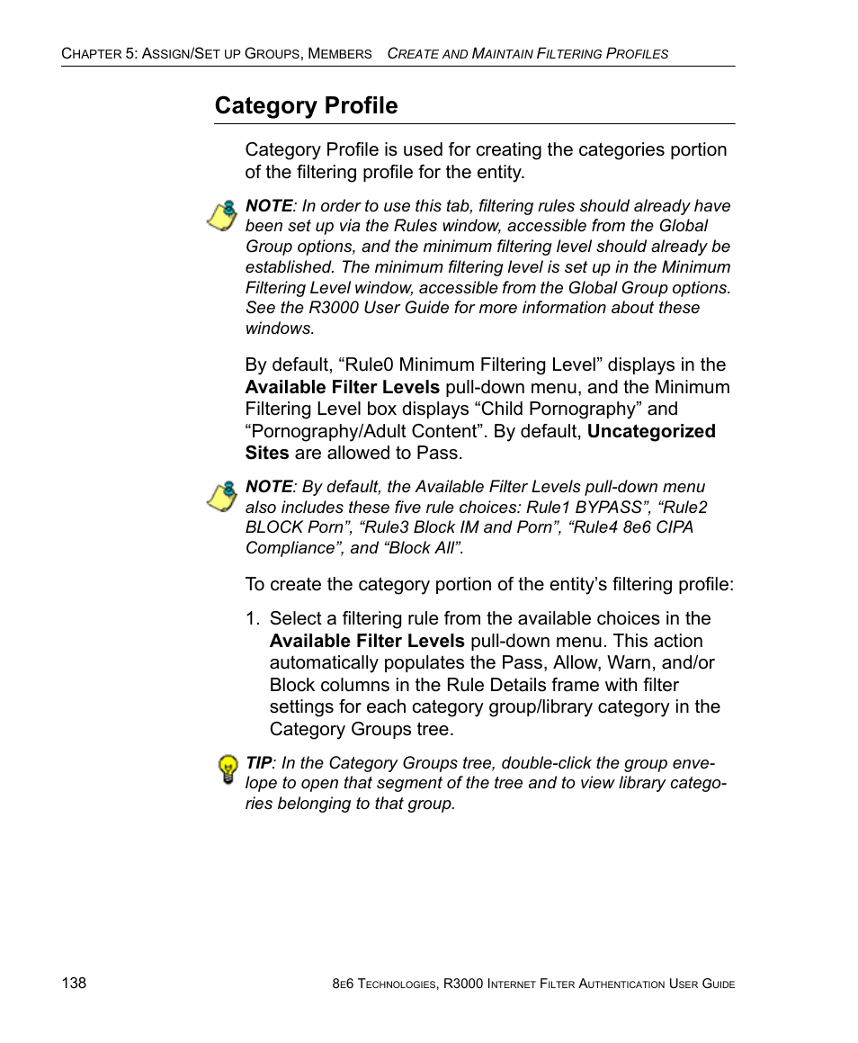 Category profile | 8e6 Technologies Enterprise Filter Authentication R3000 User Manual | Page 152 / 333