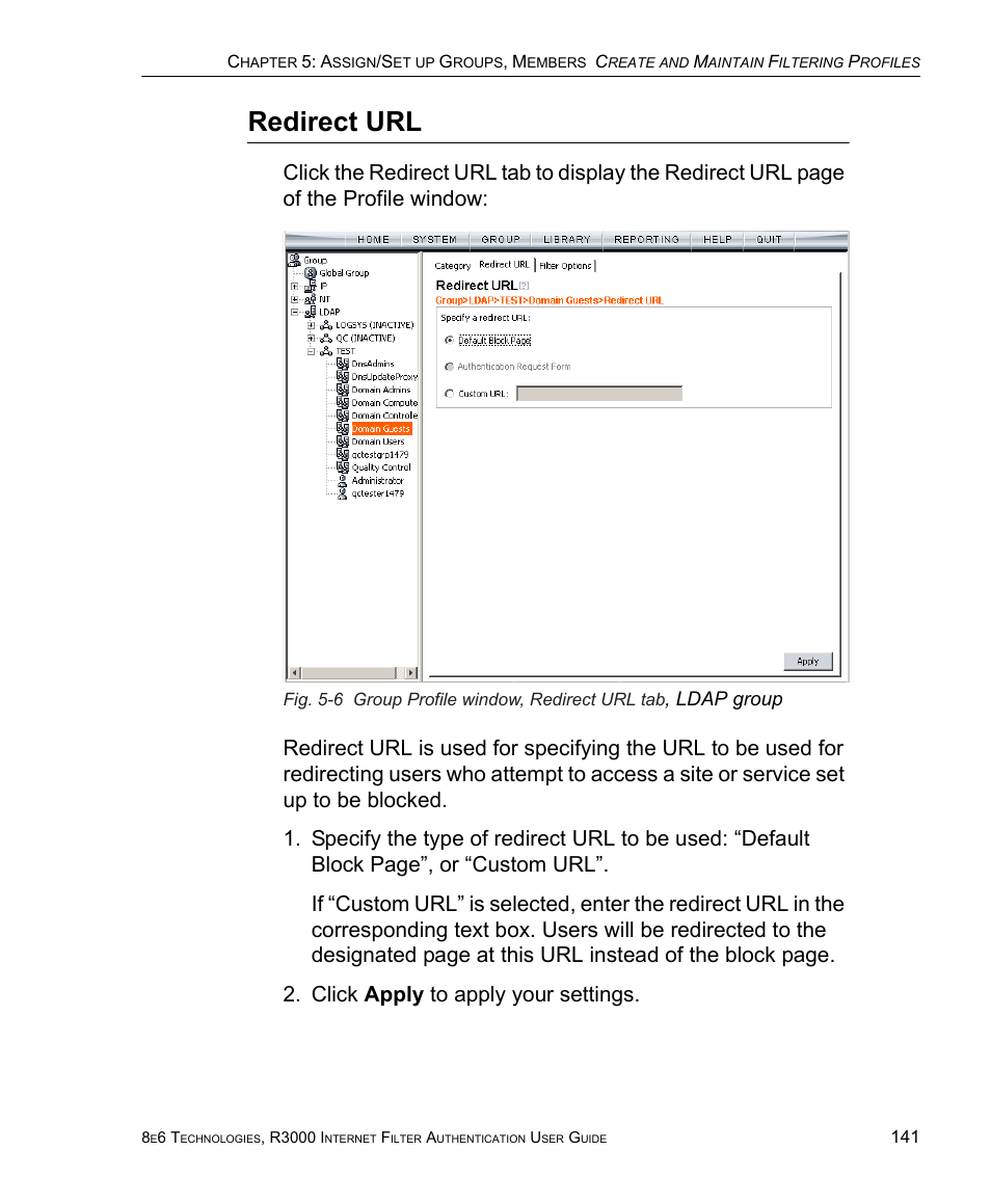 Redirect url | 8e6 Technologies Enterprise Filter Authentication R3000 User Manual | Page 155 / 333