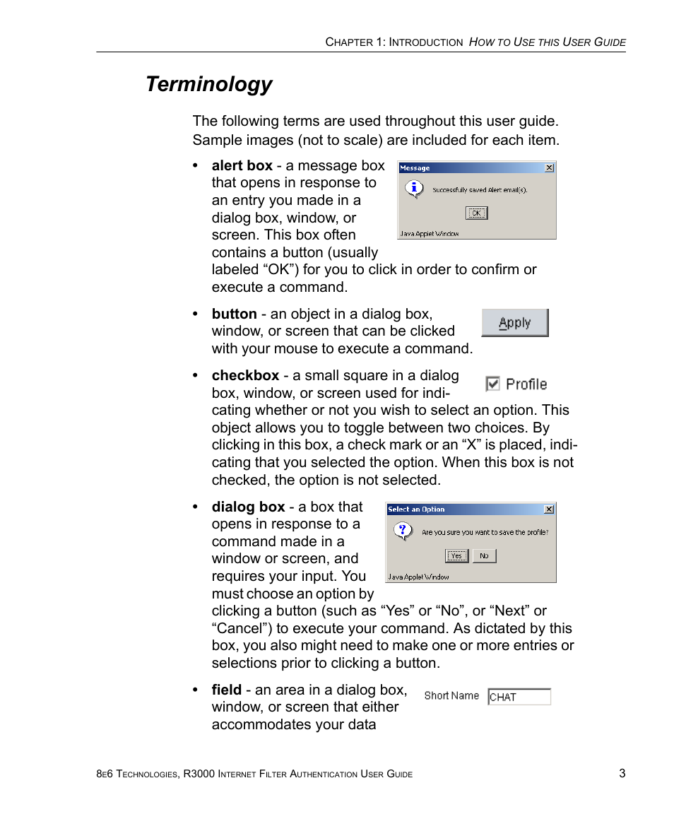 Terminology | 8e6 Technologies Enterprise Filter Authentication R3000 User Manual | Page 17 / 333