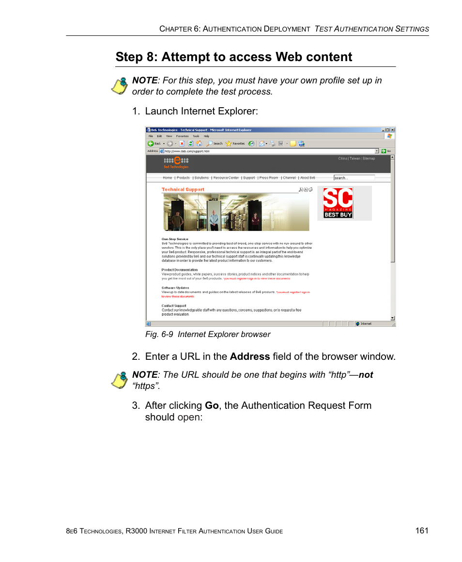 Step 8: attempt to access web content, Launch internet explorer | 8e6 Technologies Enterprise Filter Authentication R3000 User Manual | Page 175 / 333