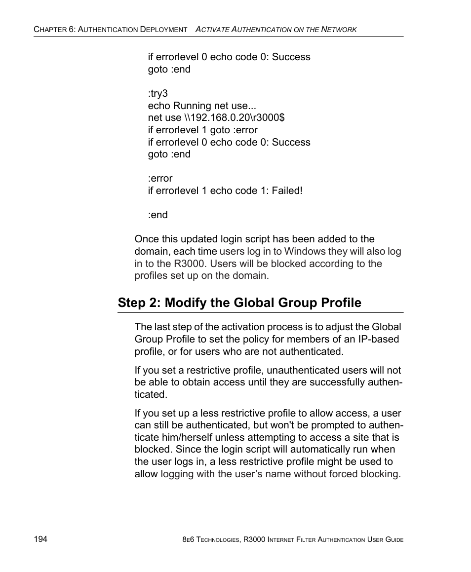 Step 2: modify the global group profile | 8e6 Technologies Enterprise Filter Authentication R3000 User Manual | Page 208 / 333