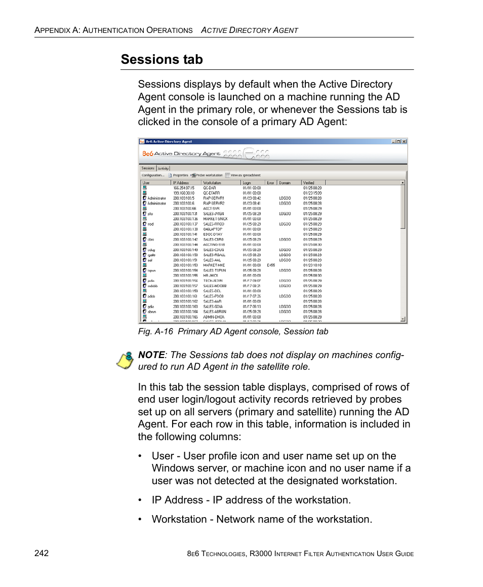 Sessions tab | 8e6 Technologies Enterprise Filter Authentication R3000 User Manual | Page 256 / 333