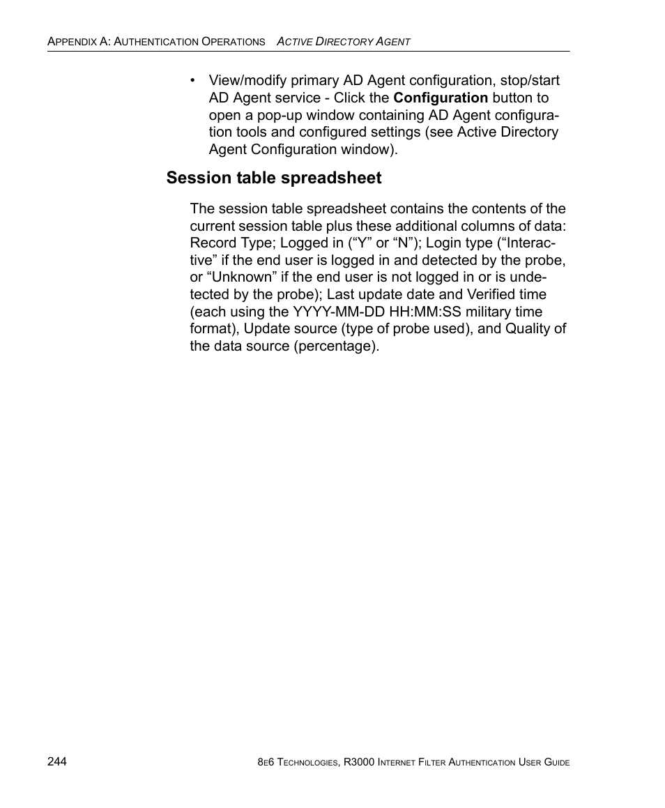 Session table spreadsheet | 8e6 Technologies Enterprise Filter Authentication R3000 User Manual | Page 258 / 333