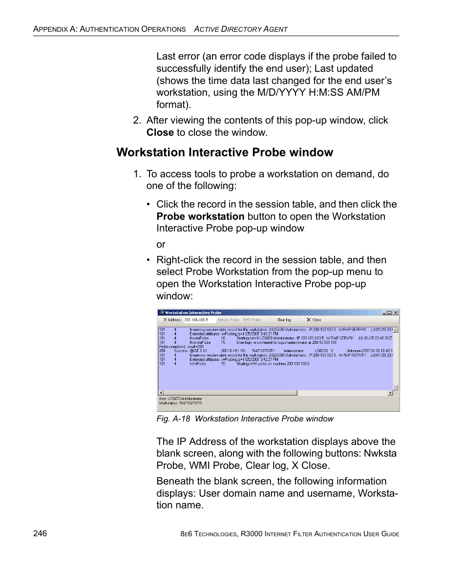 Workstation interactive probe window | 8e6 Technologies Enterprise Filter Authentication R3000 User Manual | Page 260 / 333