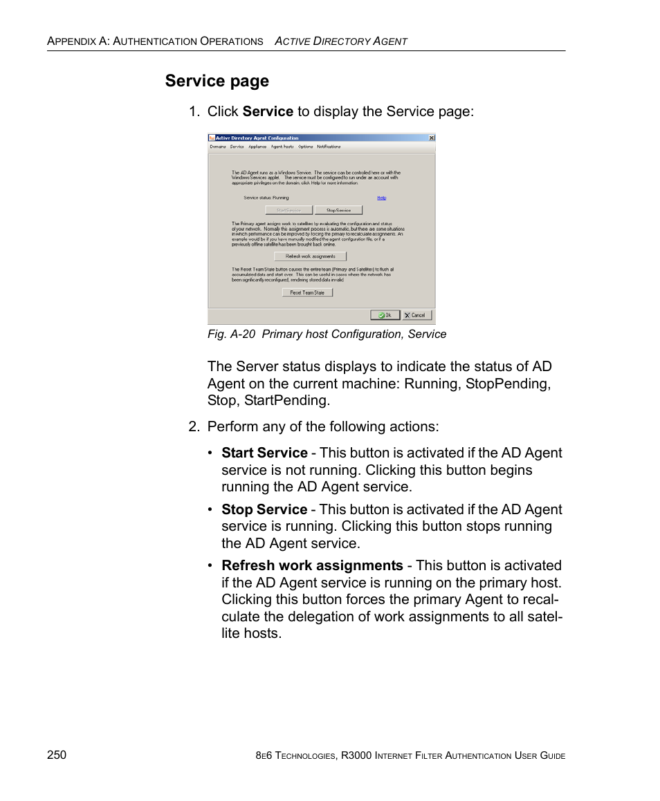 Service page, Click service to display the service page | 8e6 Technologies Enterprise Filter Authentication R3000 User Manual | Page 264 / 333