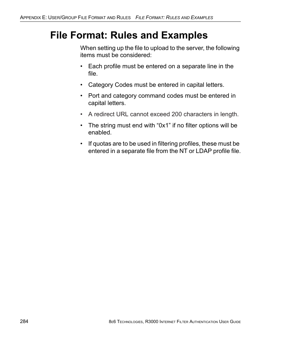 File format: rules and examples | 8e6 Technologies Enterprise Filter Authentication R3000 User Manual | Page 298 / 333