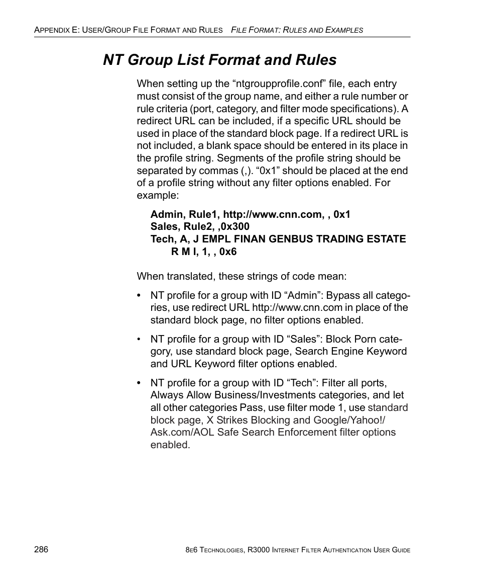 Nt group list format and rules | 8e6 Technologies Enterprise Filter Authentication R3000 User Manual | Page 300 / 333