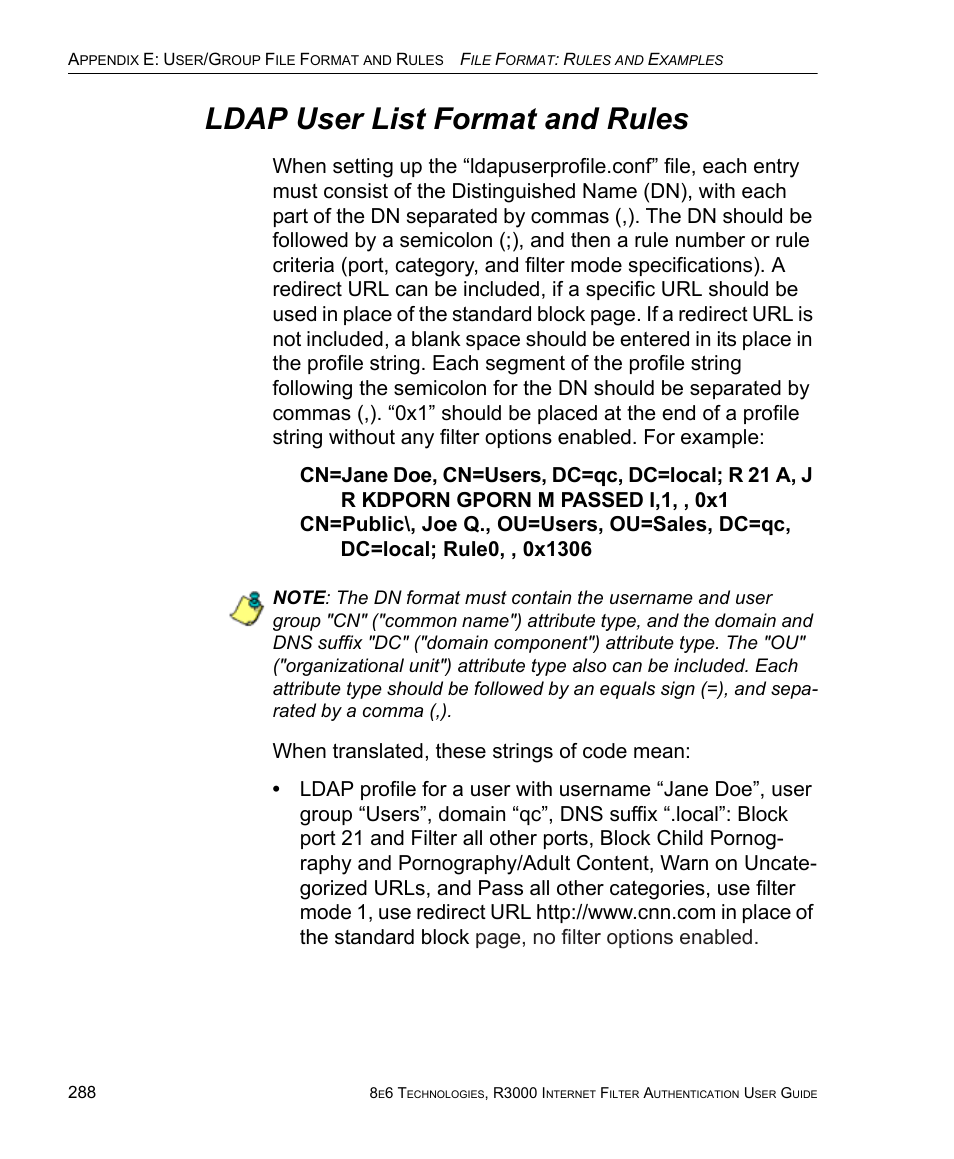 Ldap user list format and rules | 8e6 Technologies Enterprise Filter Authentication R3000 User Manual | Page 302 / 333