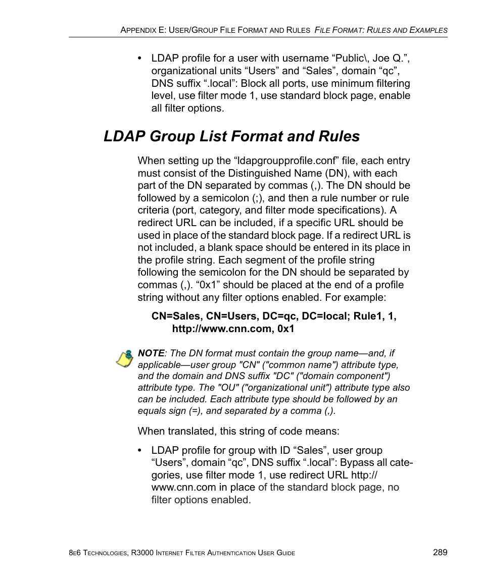 Ldap group list format and rules | 8e6 Technologies Enterprise Filter Authentication R3000 User Manual | Page 303 / 333