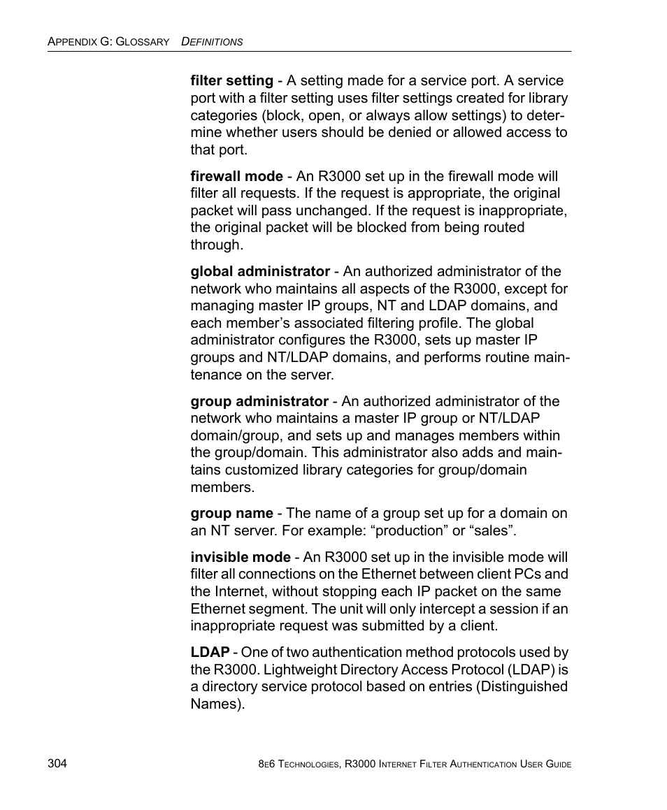 8e6 Technologies Enterprise Filter Authentication R3000 User Manual | Page 318 / 333