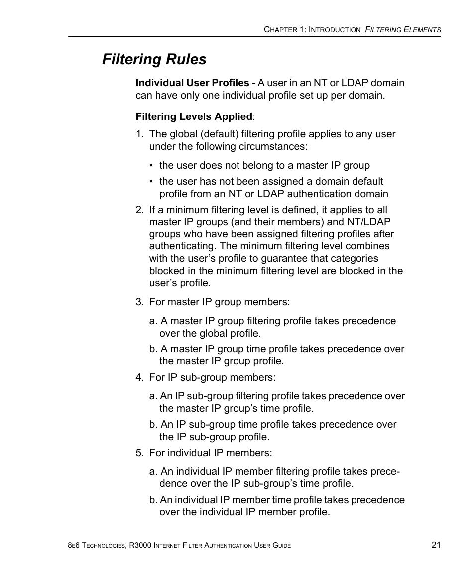 Filtering rules | 8e6 Technologies Enterprise Filter Authentication R3000 User Manual | Page 35 / 333