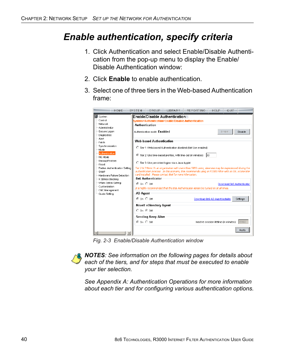 Enable authentication, specify criteria | 8e6 Technologies Enterprise Filter Authentication R3000 User Manual | Page 54 / 333