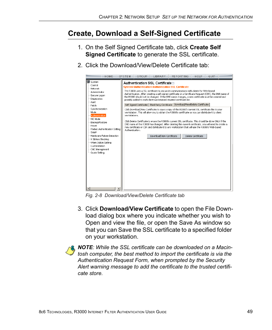 Create, download a self-signed certificate | 8e6 Technologies Enterprise Filter Authentication R3000 User Manual | Page 63 / 333