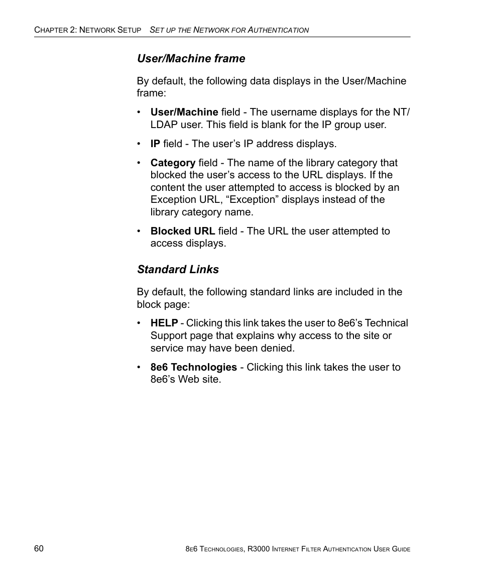 User/machine frame, Standard links, User/machine frame standard links | 8e6 Technologies Enterprise Filter Authentication R3000 User Manual | Page 74 / 333