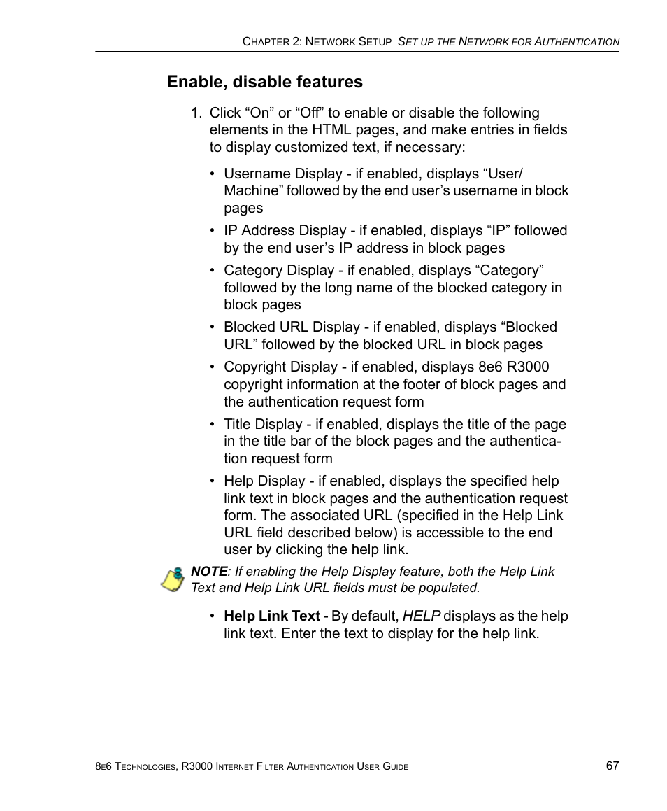 Enable, disable features | 8e6 Technologies Enterprise Filter Authentication R3000 User Manual | Page 81 / 333