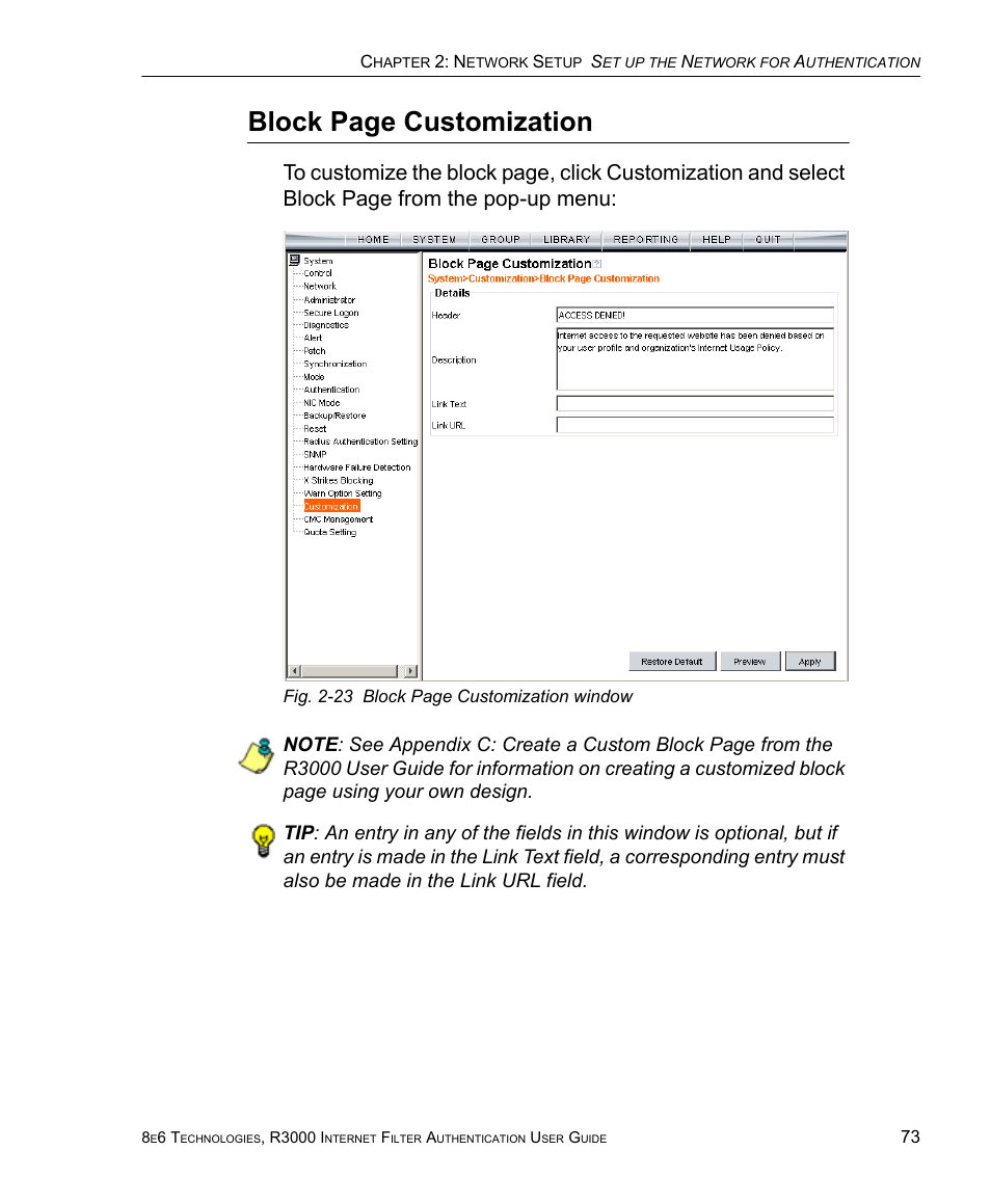 Block page customization | 8e6 Technologies Enterprise Filter Authentication R3000 User Manual | Page 87 / 333