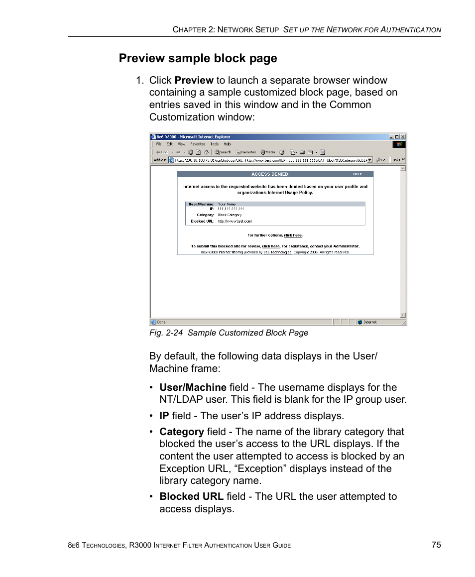 Preview sample block page | 8e6 Technologies Enterprise Filter Authentication R3000 User Manual | Page 89 / 333