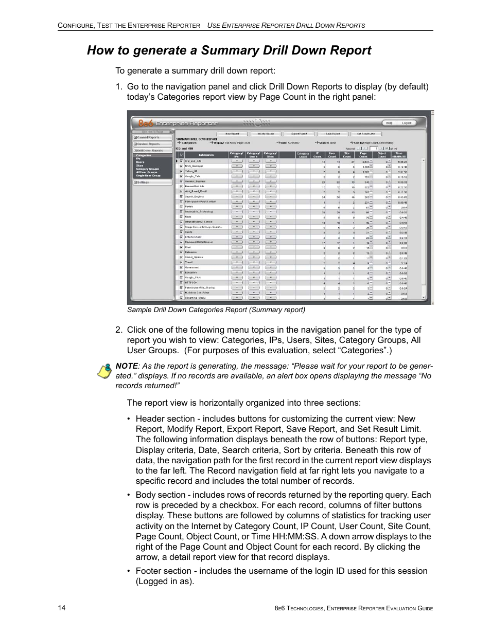 How to generate a summary drill down report | 8e6 Technologies Enterprise Reporter ER HL/SL User Manual | Page 18 / 48