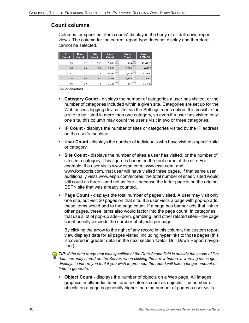 Count columns | 8e6 Technologies Enterprise Reporter ER HL/SL User Manual | Page 20 / 48