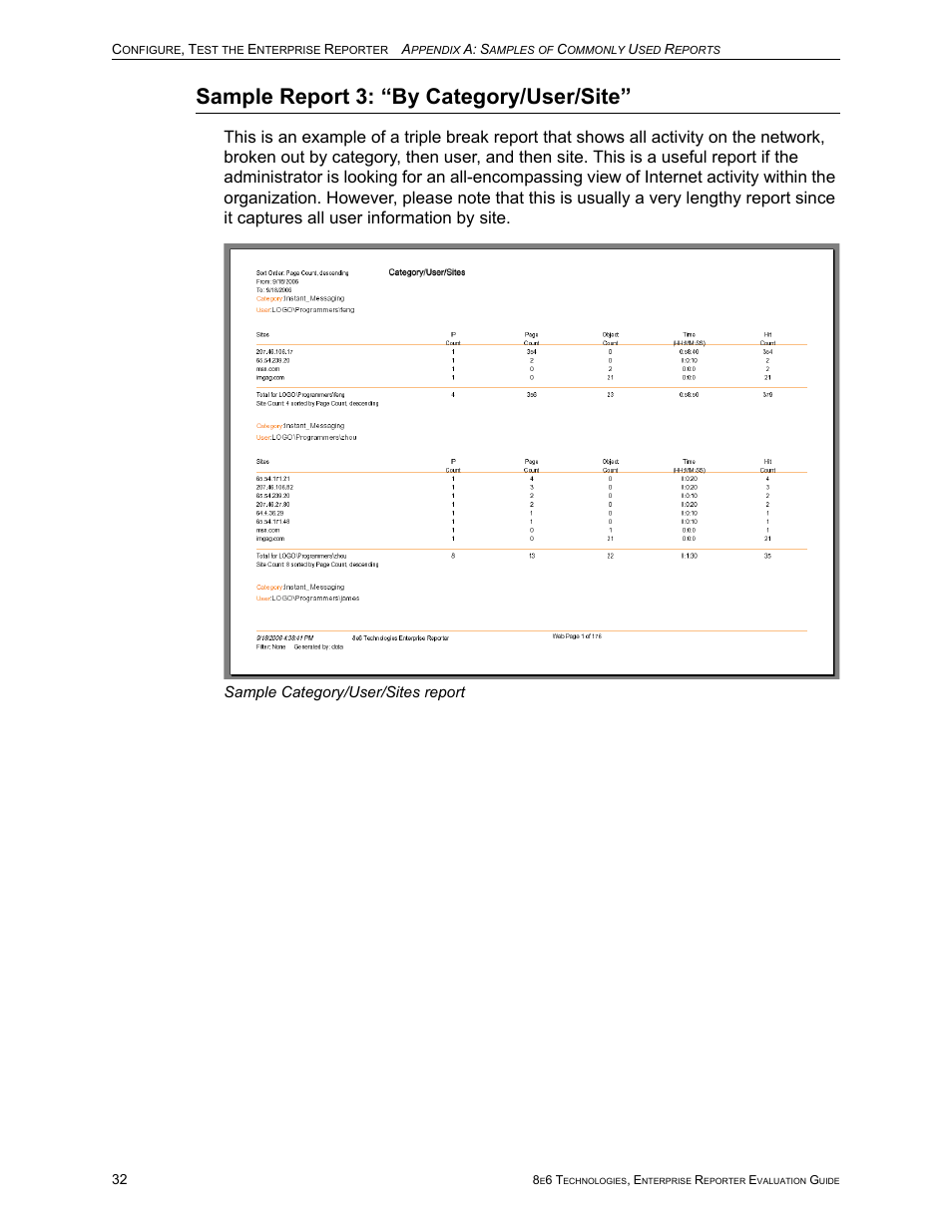 Sample report 3: “by category/user/site | 8e6 Technologies Enterprise Reporter ER HL/SL User Manual | Page 36 / 48