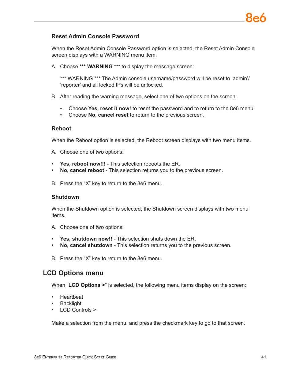 Lcd options menu | 8e6 Technologies Enterprise Reporter SL-002-002 User Manual | Page 45 / 76