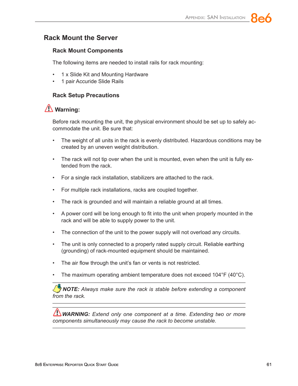 Rack mount the server | 8e6 Technologies Enterprise Reporter SL-002-002 User Manual | Page 65 / 76