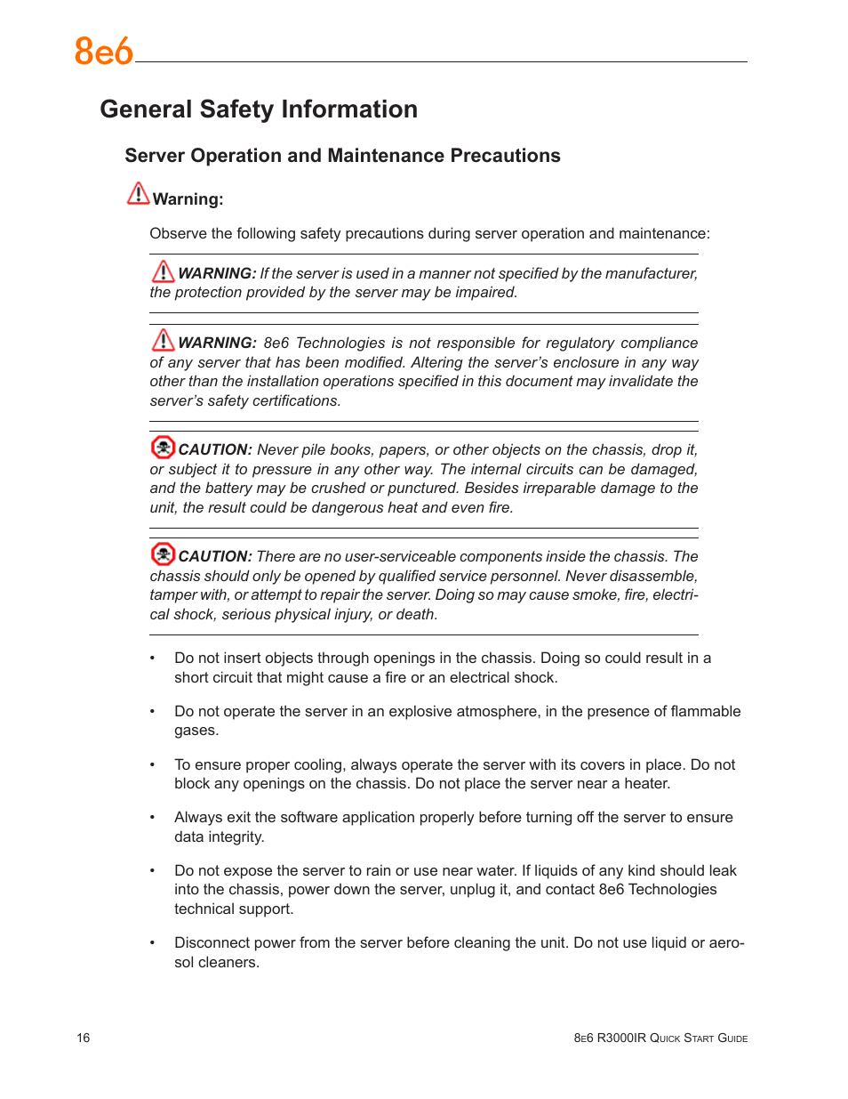 General safety information, Server operation and maintenance precautions | 8e6 Technologies Enterprise Filter R3000IR User Manual | Page 20 / 64